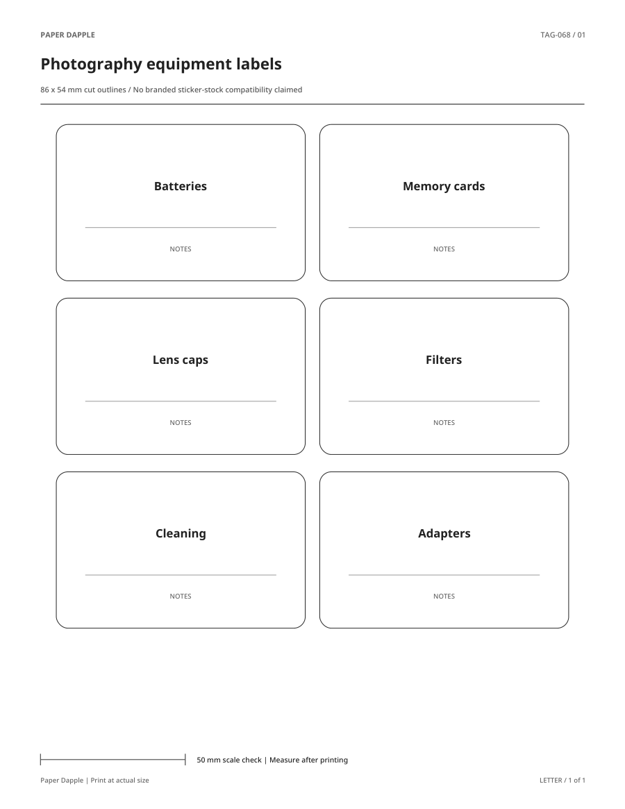 Preview of Photography equipment labels