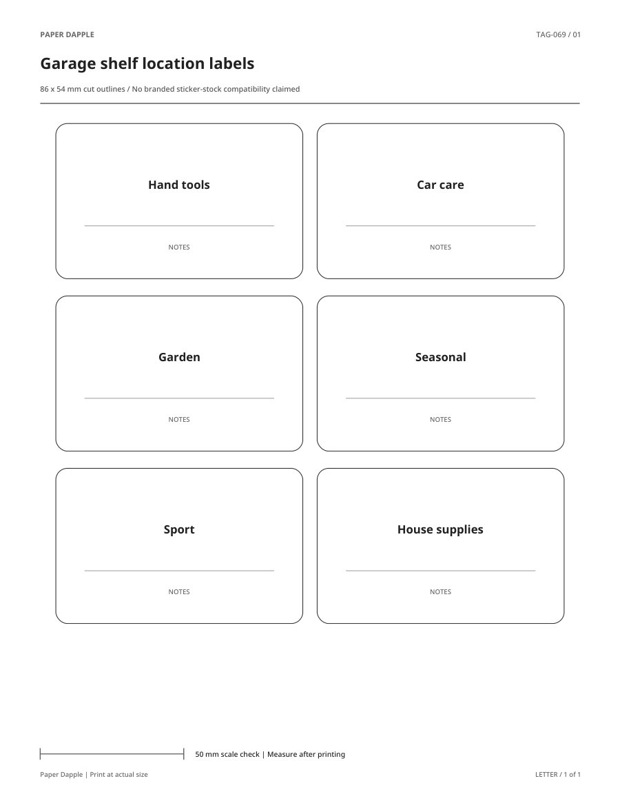 Preview of Garage shelf location labels