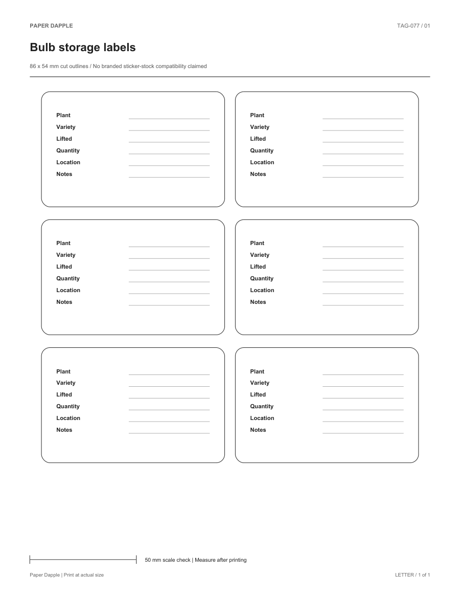 Preview of Bulb storage labels