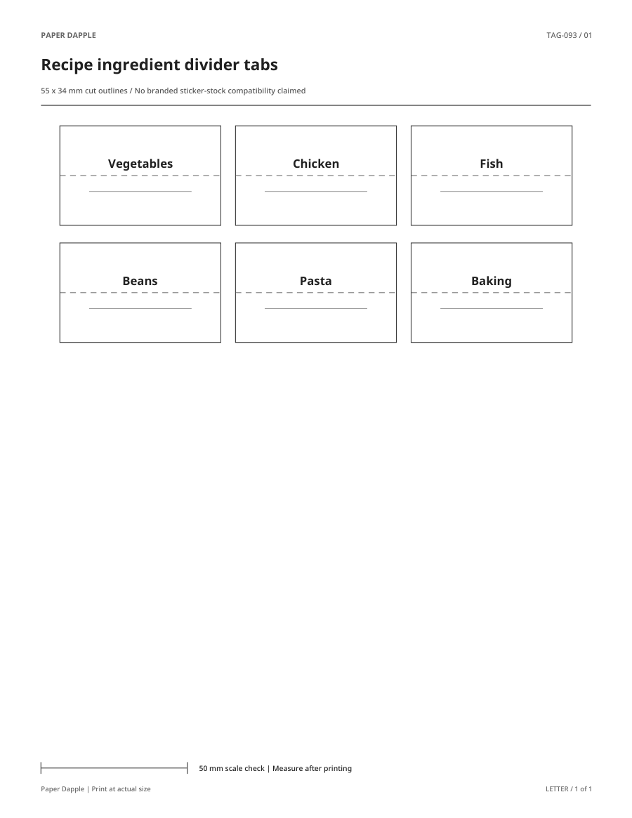 Preview of Recipe ingredient divider tabs