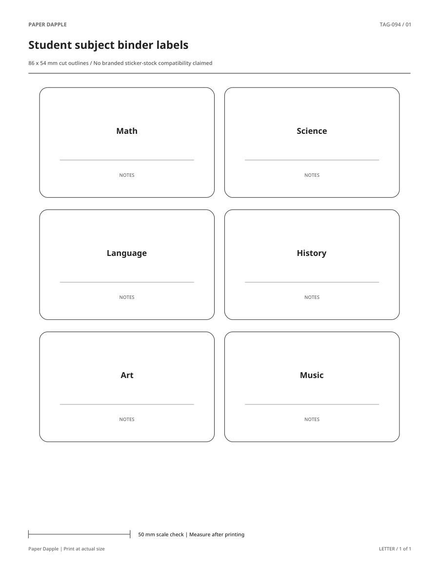 Preview of Student subject binder labels