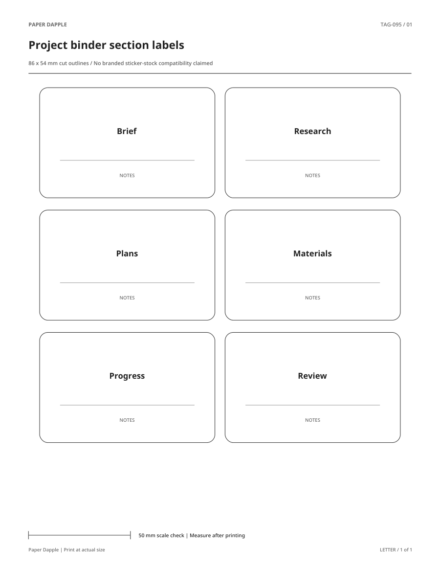 Preview of Project binder section labels