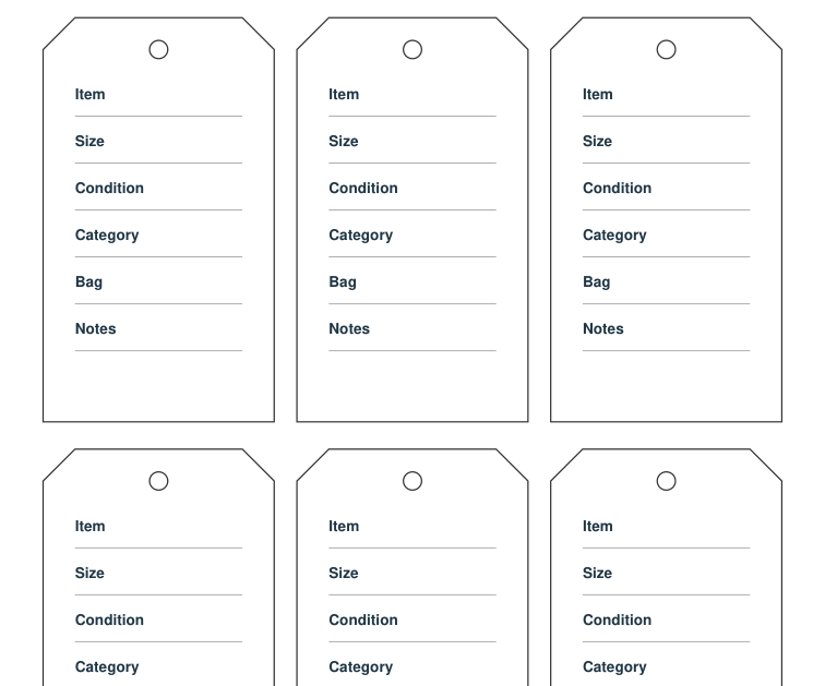 Actual first-sheet tag layout from Winter clothing donation tags