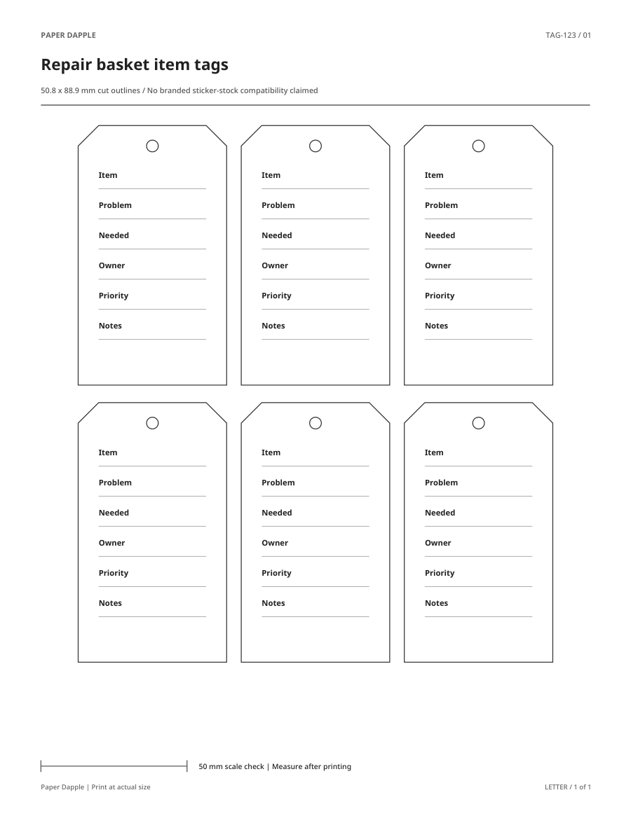 Preview of Repair basket item tags