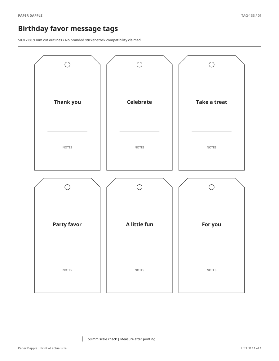 Preview of Birthday favor message tags