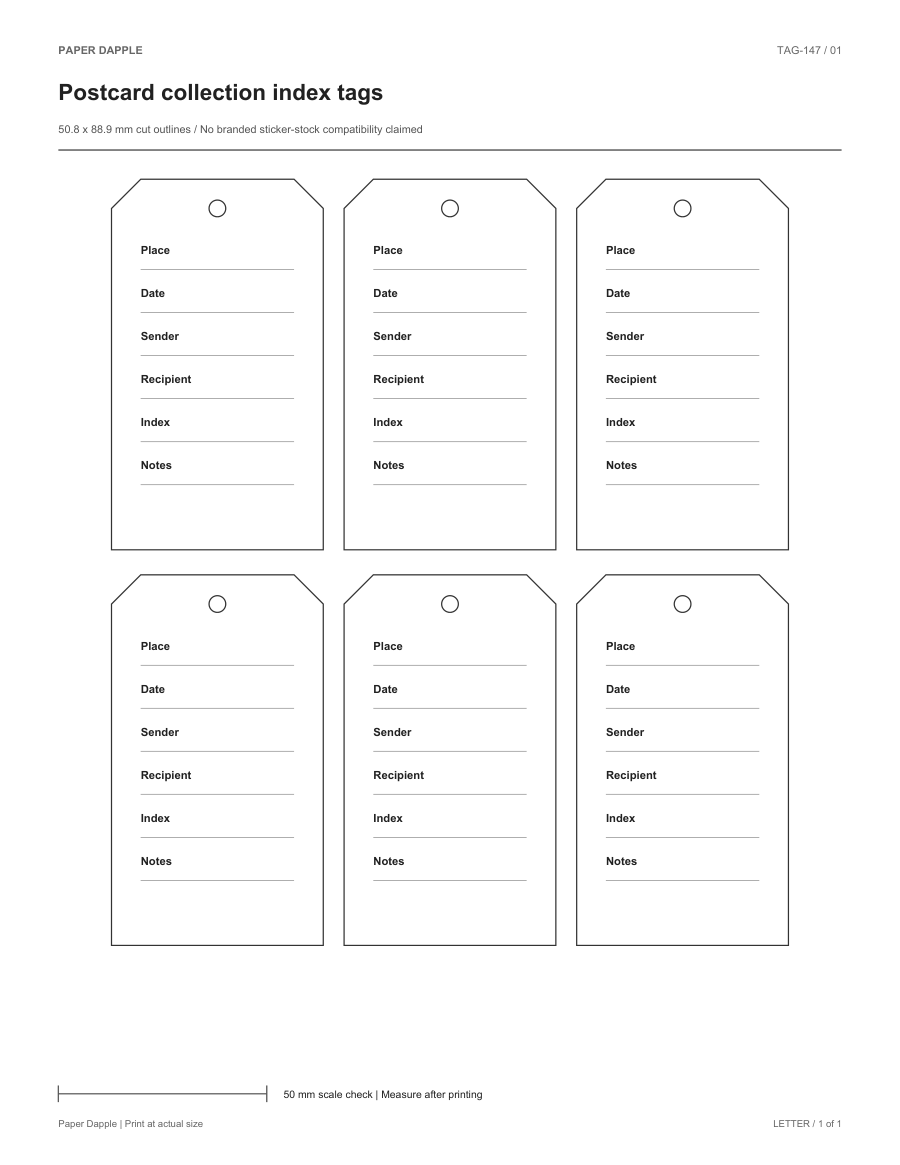 Preview of Postcard collection index tags