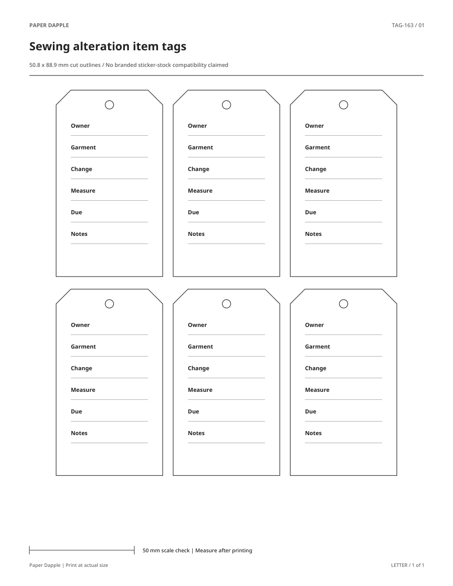 Preview of Sewing alteration item tags