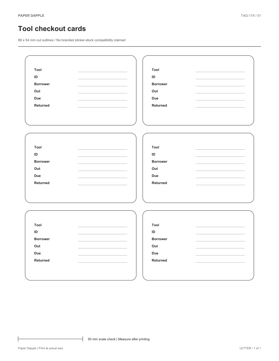 Preview of Hang-tag tool checkout cards