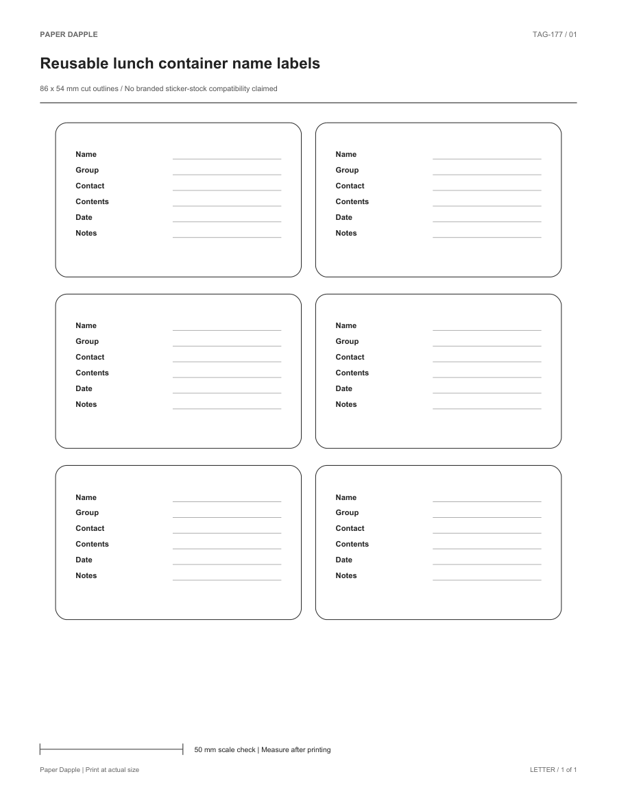 Preview of Reusable lunch container name labels