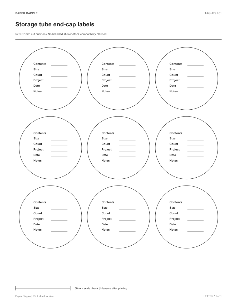 Preview of Storage tube end-cap labels